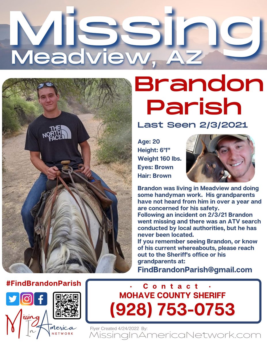 NevermindLis's tweet photo. ๐จSTILL MISSING Brandon Parish๐จ Please take the time to ReTweet! โ๏ธโ๏ธ๐ต๏ธโโ๏ธ๐ป๐ถ #FindBrandonParish #MissingInAmerica #MissingInArizona
@MissingNAmerica
@GurlGeekInFL
@Peanut_Gallery3
@AdvocateJey
@KathiVampyKay
@tiffany34006057
@new_jp_here https://t.co/FdUvIK6lVR