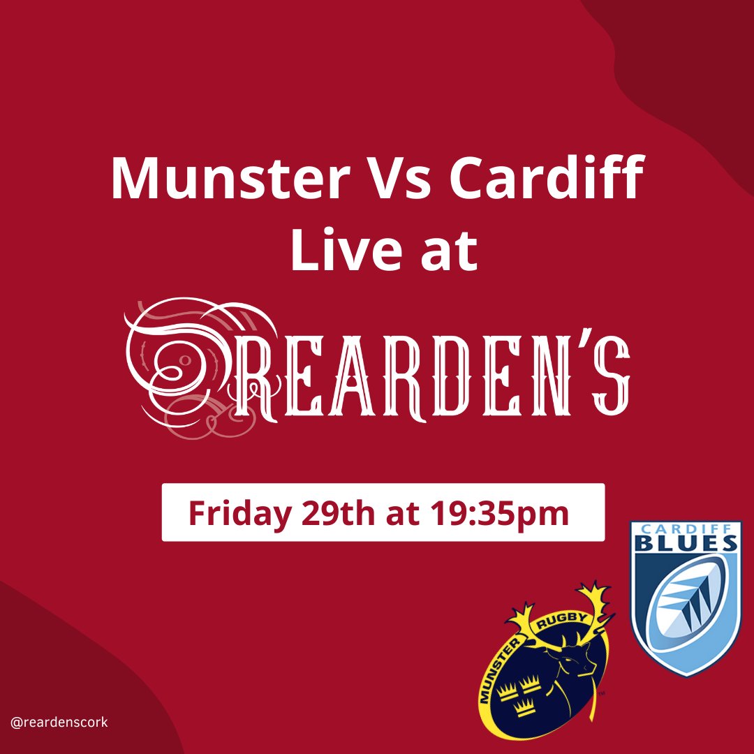 Join us this Friday as we will be showing the Munster clash between Cardiff Blues Live on our Big Screen 🏉

#ReardensBar #LiveSport #CorkCity
