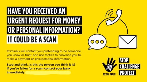Received a payment request you think is from your bank or someone you know?
Criminals are experts at #TheArtOfImpersonation. 
If you receive a payment request #StopChallengeProtect. Verify all payments directly on a known phone number or in person first. 
<a href="/TakeFive/">Take Five</a>