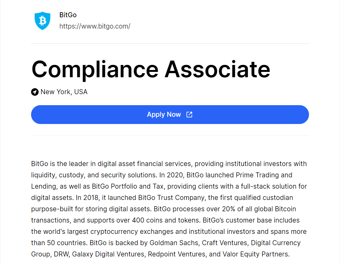 web3internships's tweet image. Compliance Associate
@BitGo
🌍New York, USA
👉web3internships.com/info/complianc…
#web3 #internship