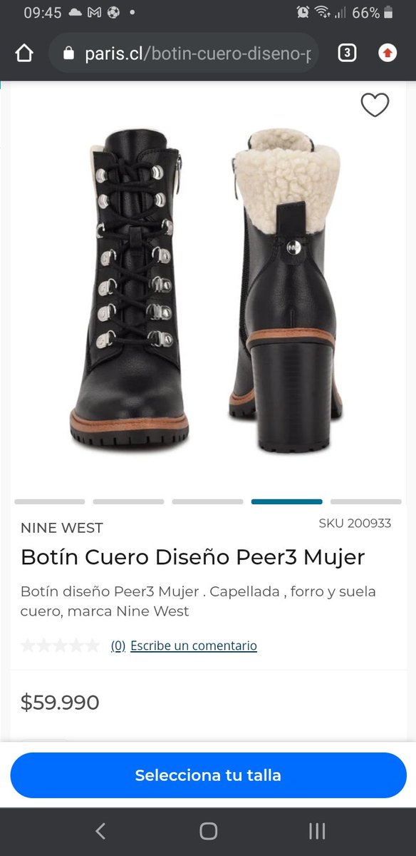 Brenlispa's tweet photo. Buenos días, compre un botín de CUERO en @tiendas_paris, y me llegó un botín SINTETICO totalmente diferente. Como es posible? Es un error o es una burla? Espero se hagan cargo. https://t.co/EKGfJNhVb7