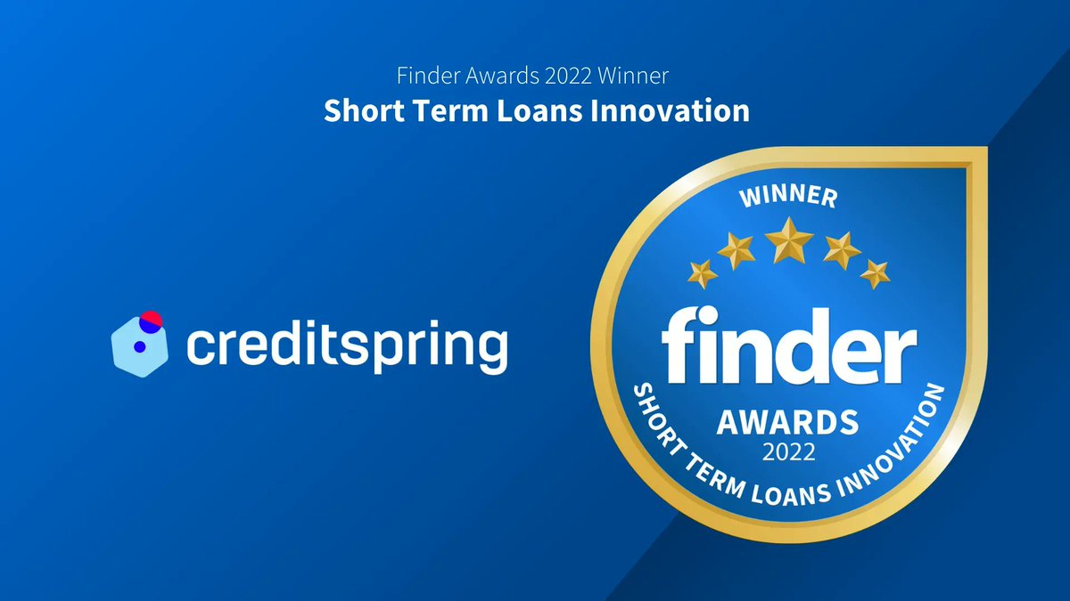 findercomUK's tweet photo. Massive congratulations to @creditspringHQ for winning the Short Terms Loans Innovation category in the Finder Lending Innovation Awards 2022 🏆 #FLIA22 https://t.co/wtUxs2yqbn https://t.co/MI2O6040tk