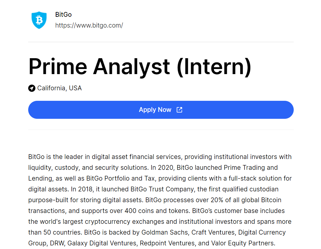 web3internships's tweet image. Prime Analyst (Intern)
@BitGo
🌍California, USA
👉web3internships.com/info/prime-ana…
#web3 #internship