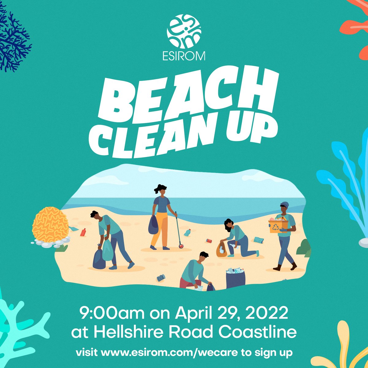 esiromgroup's tweet photo. Join the Esirom #beachcleanup on Friday, April 29, 2022 on the Helshire Road Coastline at 9am. Sign up at https://t.co/8MKPWVPNKN to be a volunteer. Receive a gift card free t-shirt by participating in our initiatives. 
#DoYouEsirom #WeCare https://t.co/kBUHups3li