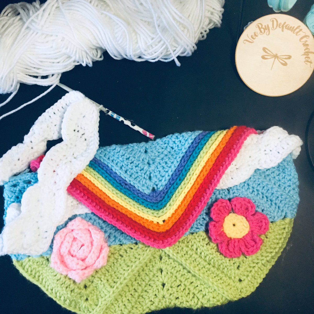 VeeByDefault's tweet photo. Almost done 2 WIPS today! 8 rounds left to Hailey’s layered halter dress 
Watch parts 1, 2 &amp; 3 to make your own #DiamondPeaks project in rainbow (or pick your own colours)
Bonus tutorial for the series comes out tomorrow 10 am on #YouTube
#VeeByDefault #MHHSBD #crochetpattern https://t.co/t41qT6eQ6o