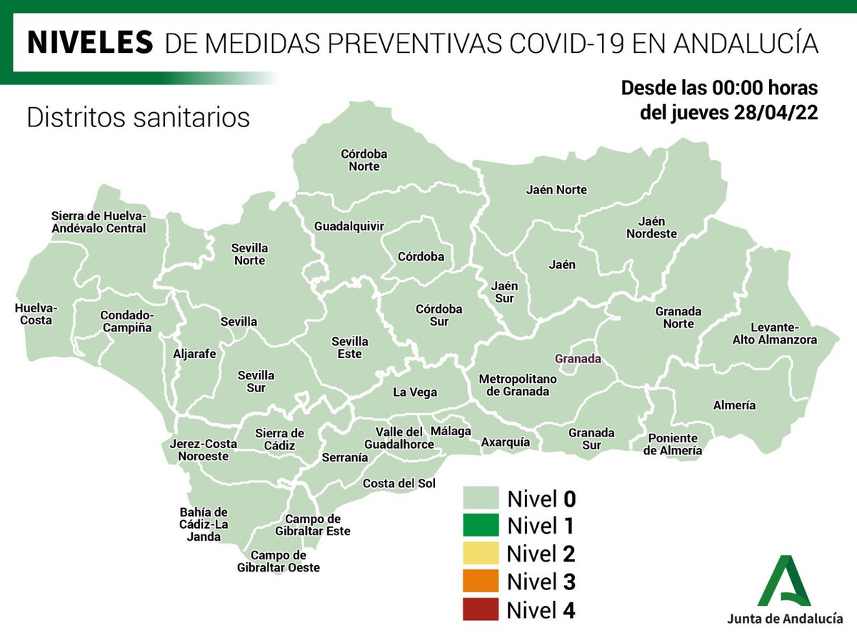 AndaluciaJunta's tweet photo. 💹 Niveles de #COVIDー19 en #Andalucía por distritos sanitarios. ✅ https://t.co/6c8o2aOryx