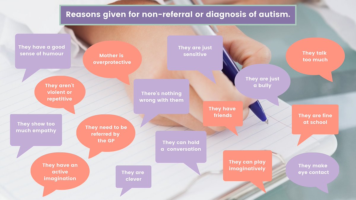 Just some of the reasons we’ve been told (in our FB group) why autistic girls have been refused an assessment or diagnosis. The referral process can be challenging especially for girls. Too often families are forced to choose private assessment, not an option available to all.