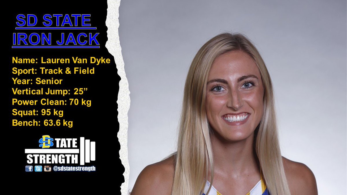 SDStateStrength's tweet photo. Keeping up with the Iron Jack shout outs we have Lauren Van Dyke. Lauren is a senior on the Jackrabbit Track &amp; Field team and has achieved the title “Iron Jack”. Congrats Lauren!! #STATEBuilt #STRONGjacks https://t.co/msfBkmPMoI