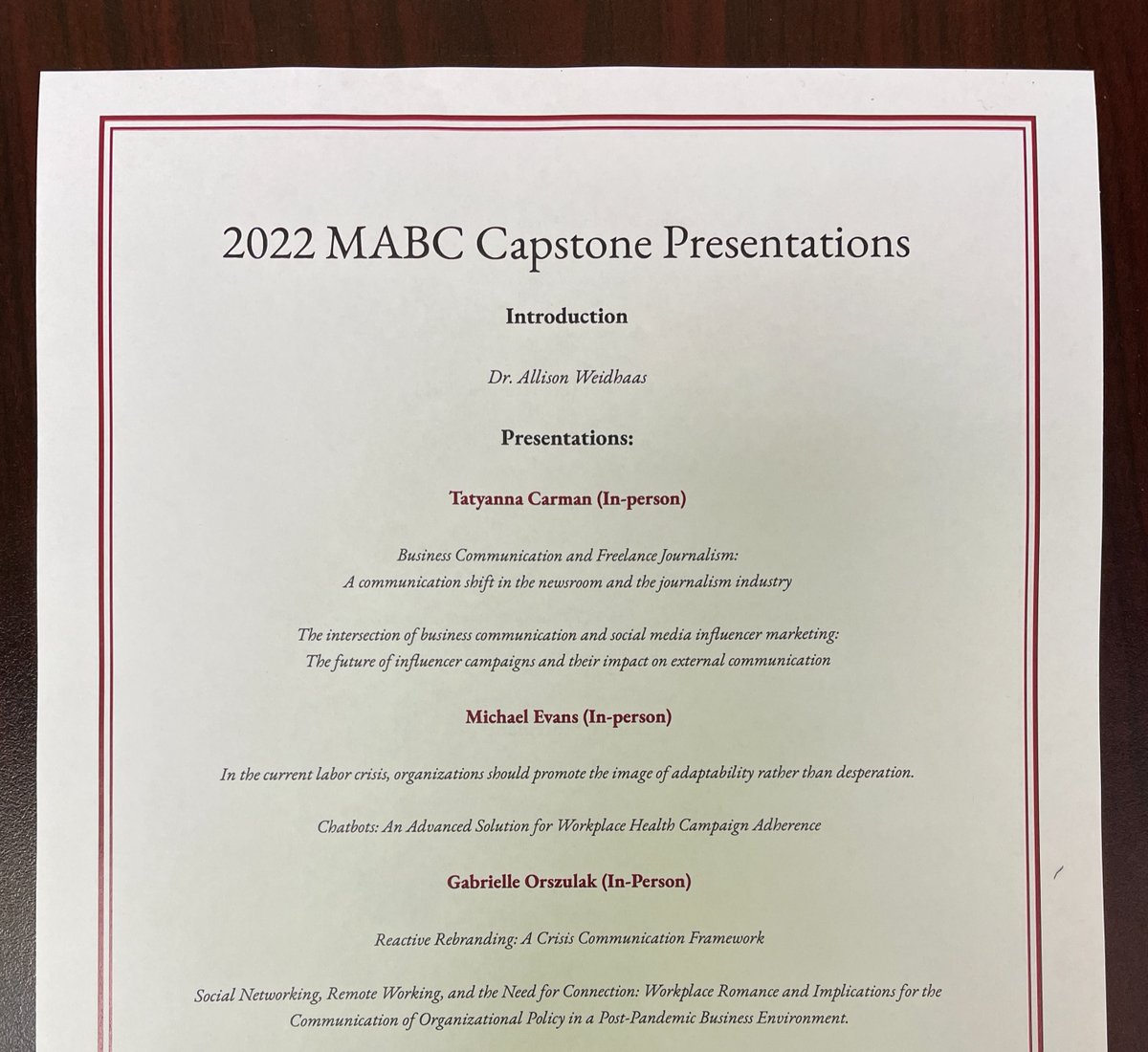 RiderMABC's tweet photo. This week’s Wake Up Wednesday highlights the MABC Capstone students’ presentations. Congratulations to the MABC Capstone students Tatyanna, Michael, Gabrielle, Kelley, Fara, Teddy and Jenna for completing and presenting their research. #WakeUpWednesday #MABC #RiderUniversity https://t.co/ZeHm5msuz7