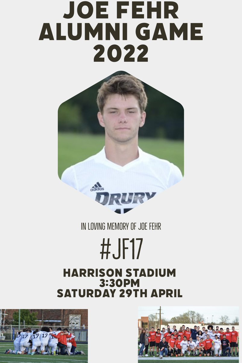 Join us this Saturday as we play in the memory of Joe Fehr and raise mental health awareness. 

We welcome back our alumni for this match at Harrison Stadium - 3:30pm kick-off. Hope to see you all there!