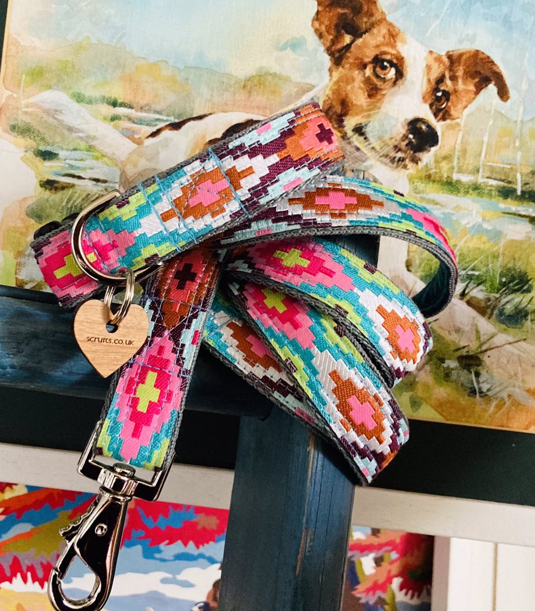 scruftgirl's tweet photo. My very 80’s Ralph Lauren stylee Nevada dog collar ‘n lead in fabulous bright pastels ! It’s all fun and games when new fabric arrives at Scrufts Central ….#fetch #stylishdogs #handmadeinbrighton #dogmum #lovemydogs @DeborahMeaden @SteveBartlettSC https://t.co/oaWWEacHtg