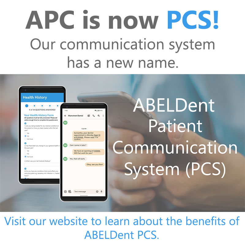 ABELDent's tweet photo. The same great communication solution has a new name! APC is now ABELDent PCS. Visit our website to learn more about our advanced communication system. https://t.co/MJ0sSBf4Uy https://t.co/AeJB8UgR20