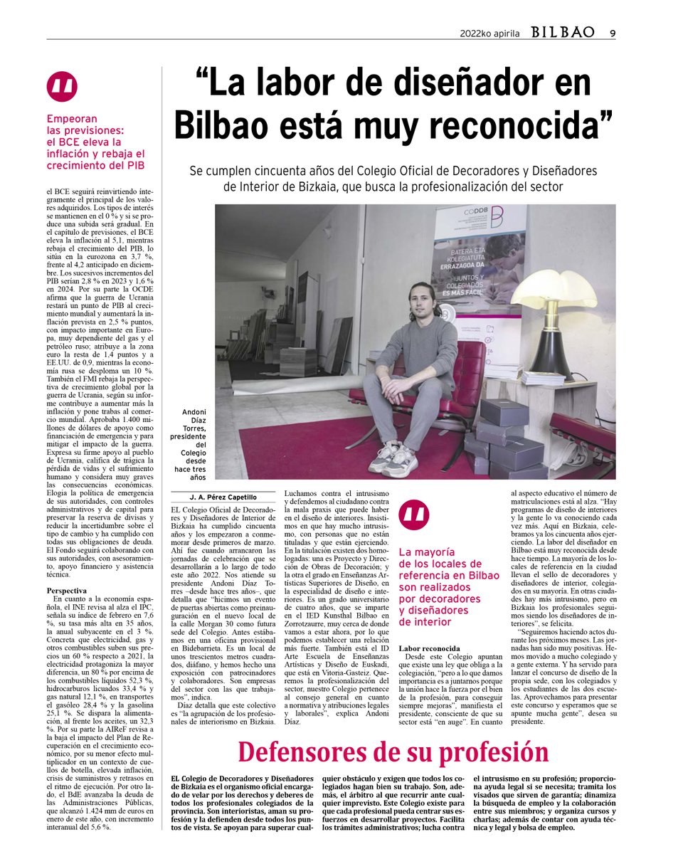 CODDBizkaia's tweet photo. 📰 La edición de abril del periódico #Bilbao, de la mano de @bilbao_udala , publica una interesante entrevista en la que habla sobre el 50 aniversario del CODDB.
📲 Encuentra el artículo completo en https://t.co/iTxO8hekJE https://t.co/zOEzcOgTfX