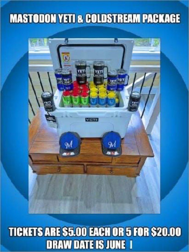 sbgfl2020's tweet image. Yeti&amp;amp;Coldstream draw
2 Blue cooler insulators
2 Black cooler insulators
2 Blue Lg cooler mugs
2 Black Lg cooler mugs
Yeti 45 Hard Cooler
Flat of Coldstream Watermelon &amp;amp; Blueberry Lemonade
2 Mastodon hats
Tickets
1 for $5.00
5 for $20.00
You can email transfer to
ehdons@gmail.com