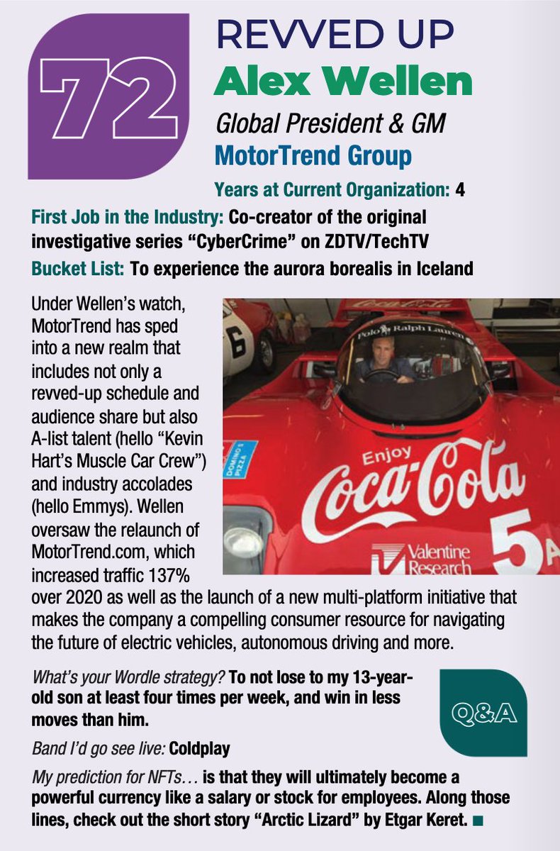 MotorTrendGroup's tweet photo. We're proud to have @MotorTrendGroup Global President &amp; GM @AlexWellen honored alongside industry peers in this year's #Cablefax100 for his transformational leadership of MotorTrend. Congratulations Alex! https://t.co/XauCETg7gt https://t.co/nPR1nsJ0wg