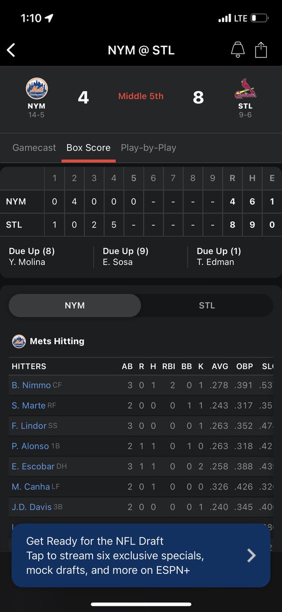 3LParlayPirate's tweet photo. Not a good way to start off but the Cards offense stepped up and got some runs late in the first half! I’ll be better and get back on track tomorrow! https://t.co/A3hlaYPxqu
