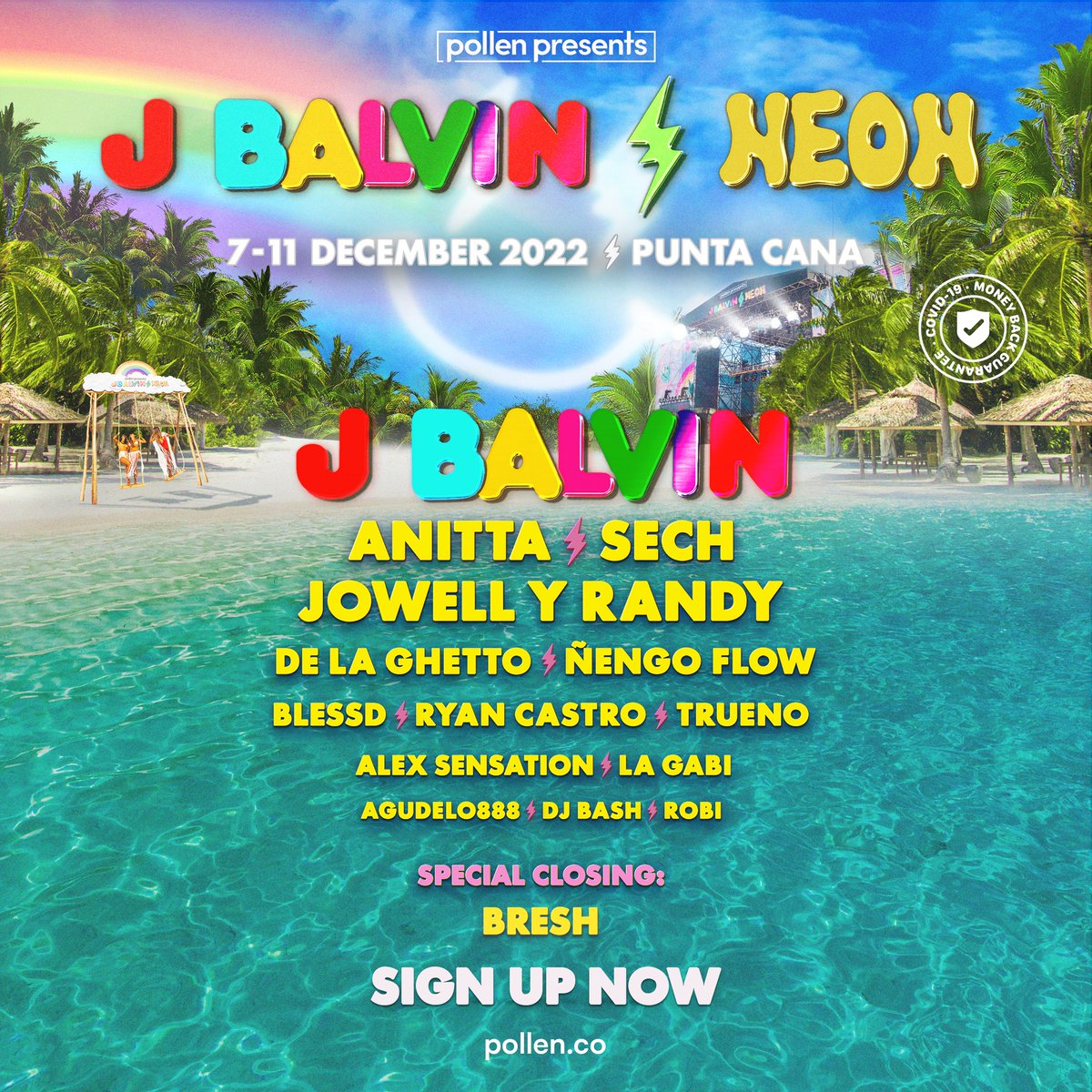 Announcing the Phase 1 lineup for J Balvin NEON Punta Cana. Join #pollenpresents and @jbalvin for NEON’s legendary return to the Dominican Republic with performances from @Anitta, Sech, Jowell y Randy, @DeLaGhettoReal, @NengoFlow, and more. Sign up here: plln.io/jbalvin-puntac…