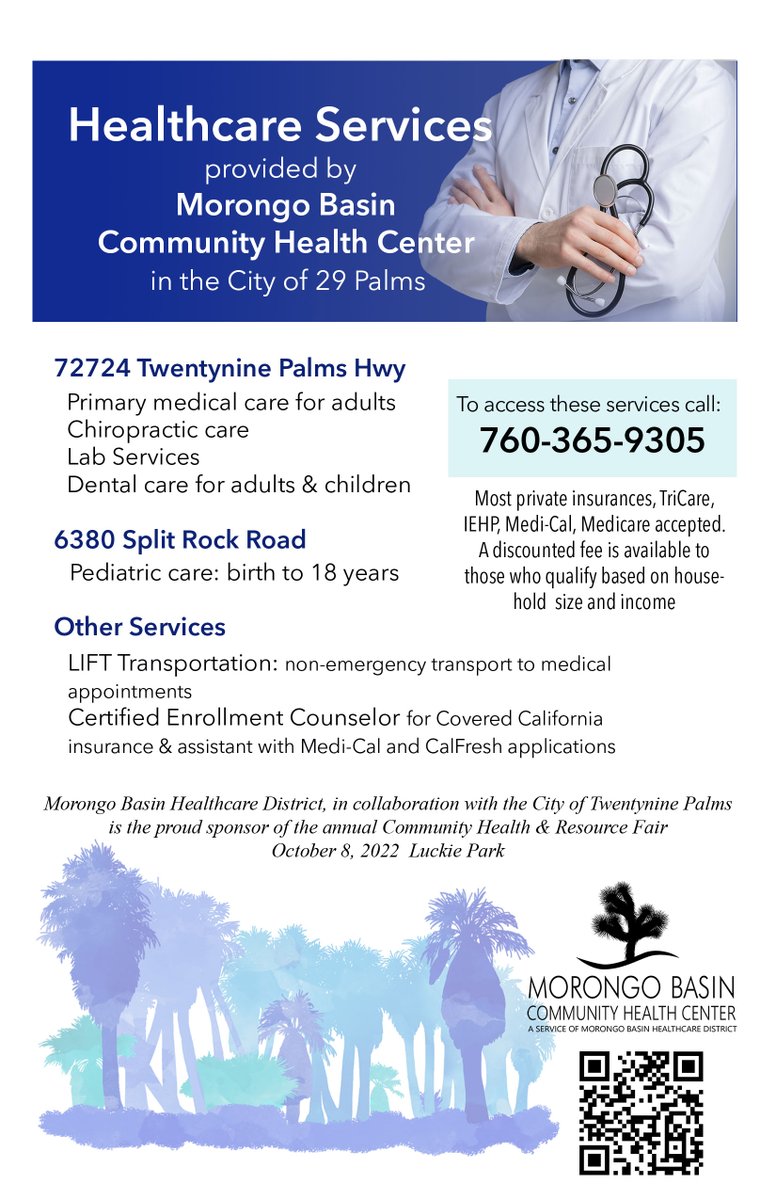 Did you know that we have primary care, pediatric care, dental, lab services and chiropractic care in 29 Palms? Check out these services and more, that are offered to the 29 Palms Community! #MBHDistrict #MBHD #29Palms #tricareaccepted #Militarycommunity