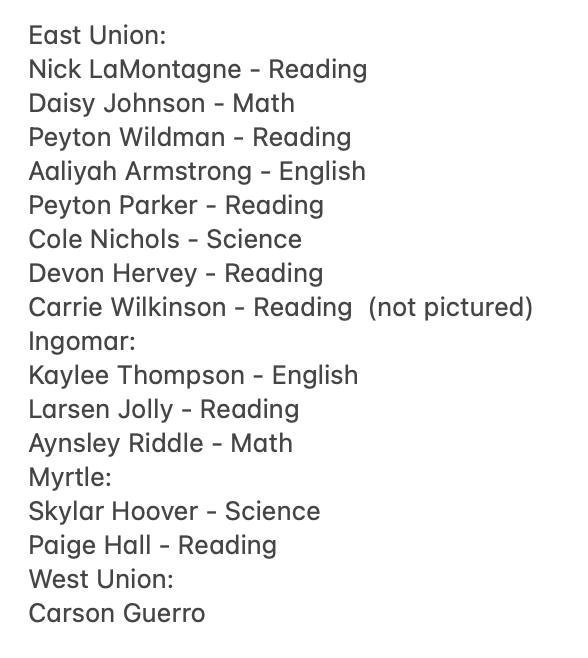 UnionCountySD's tweet photo. Congratulations to the following students for making a 25+ on an ACT subscore! https://t.co/zRp7Jrx17U