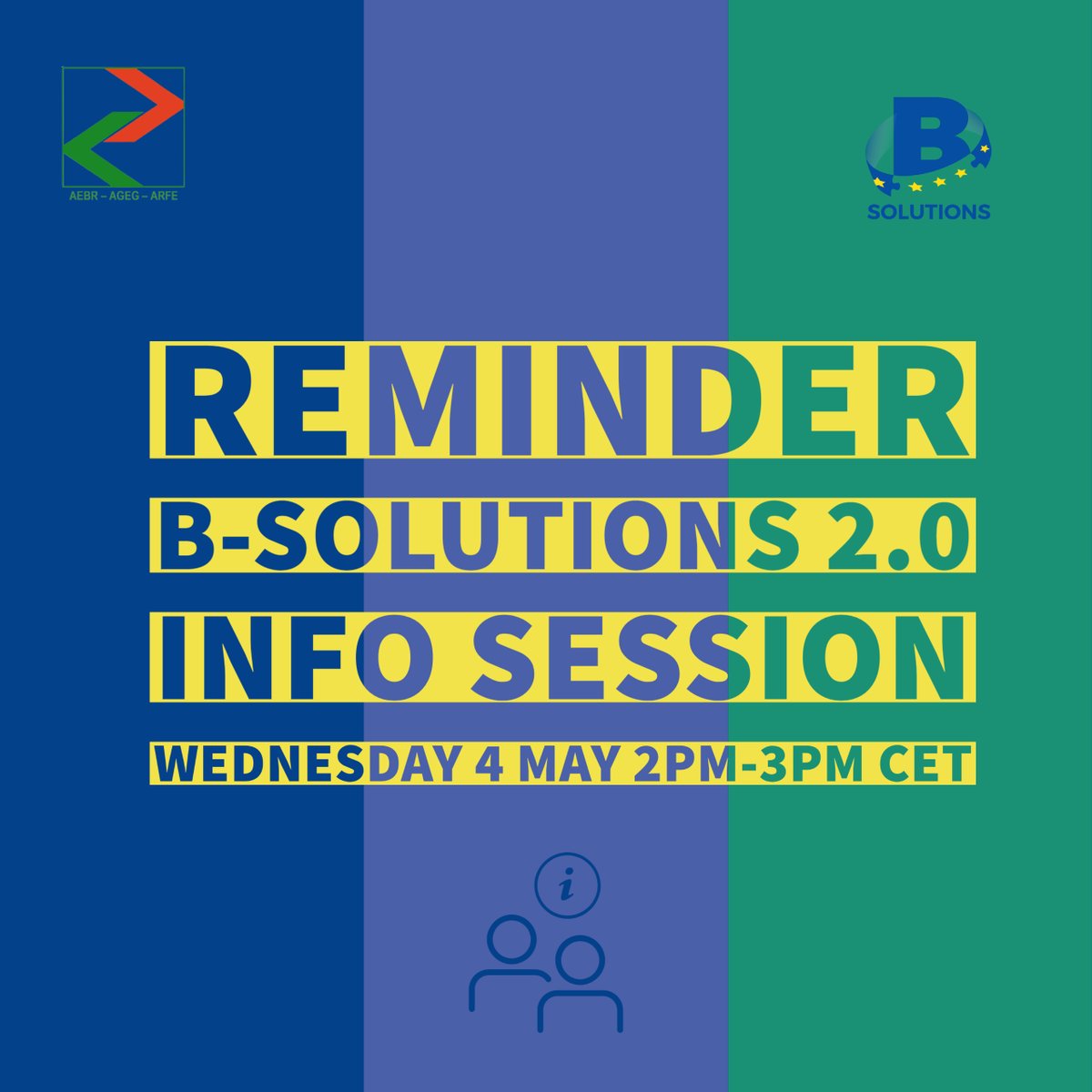SocialnetAEBR's tweet photo. B-solutions info session coming up ๐
Registration: https://t.co/97WOEYoUIa
#bsolutions #callforproposals #publicentity #crossborderstrucutre #institutionalcooperation #publicservices #labourmarketsandeducation #EuropeanGreenDeal https://t.co/oARlE0wFVW