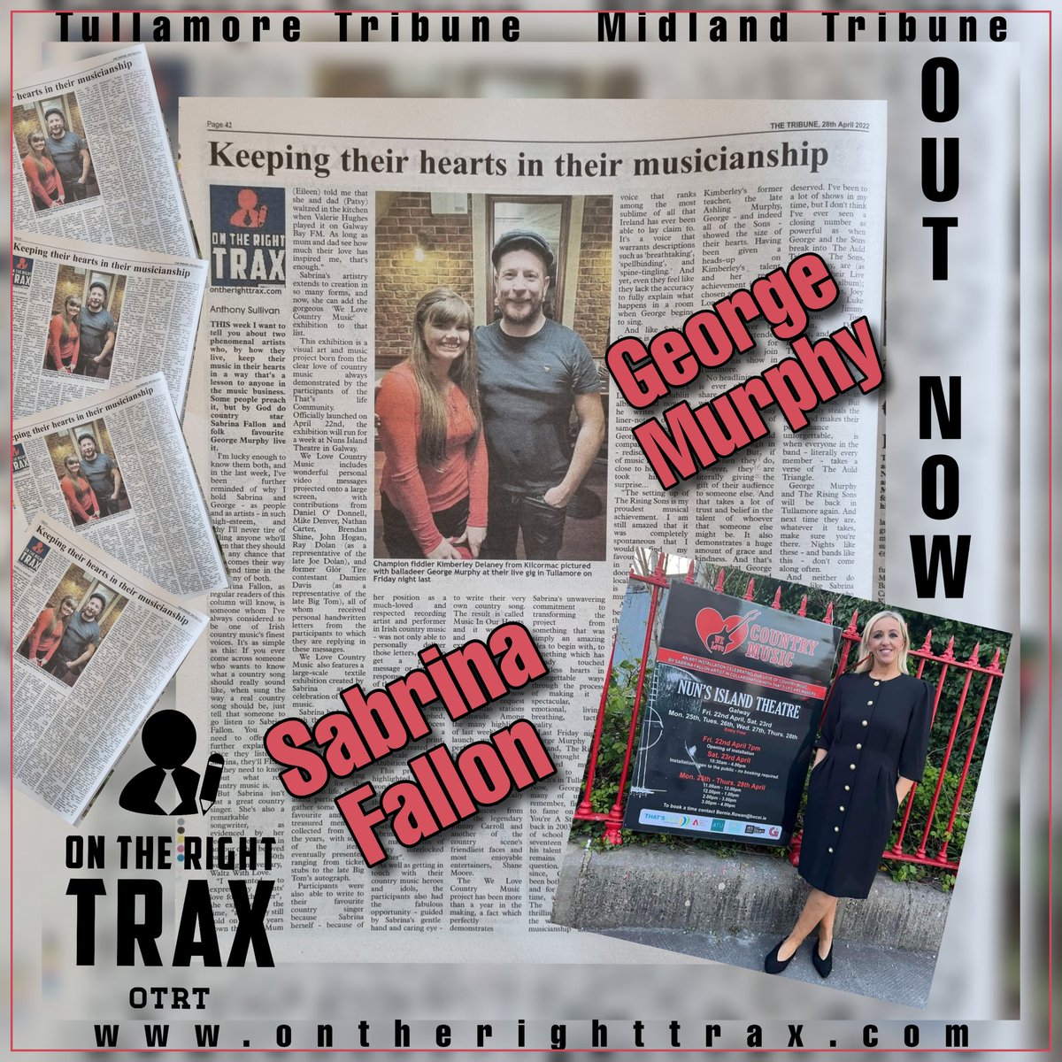 aswrittenbyas's tweet photo. It's Wednesday! 😁 It's #OTRT! 🤩It's #OutNow! 😎🤟
Featuring two phenomenal artists who always keep their hearts in their music... it's @sabrinafallon2 & @GeorgeMurphy161 ❤️⭐️
@TullamoreTrib @MidlandTrib & right here at the official OTRT website 👇
https://t.co/GtevpZd187 https://t.co/zeNKkIYHhy