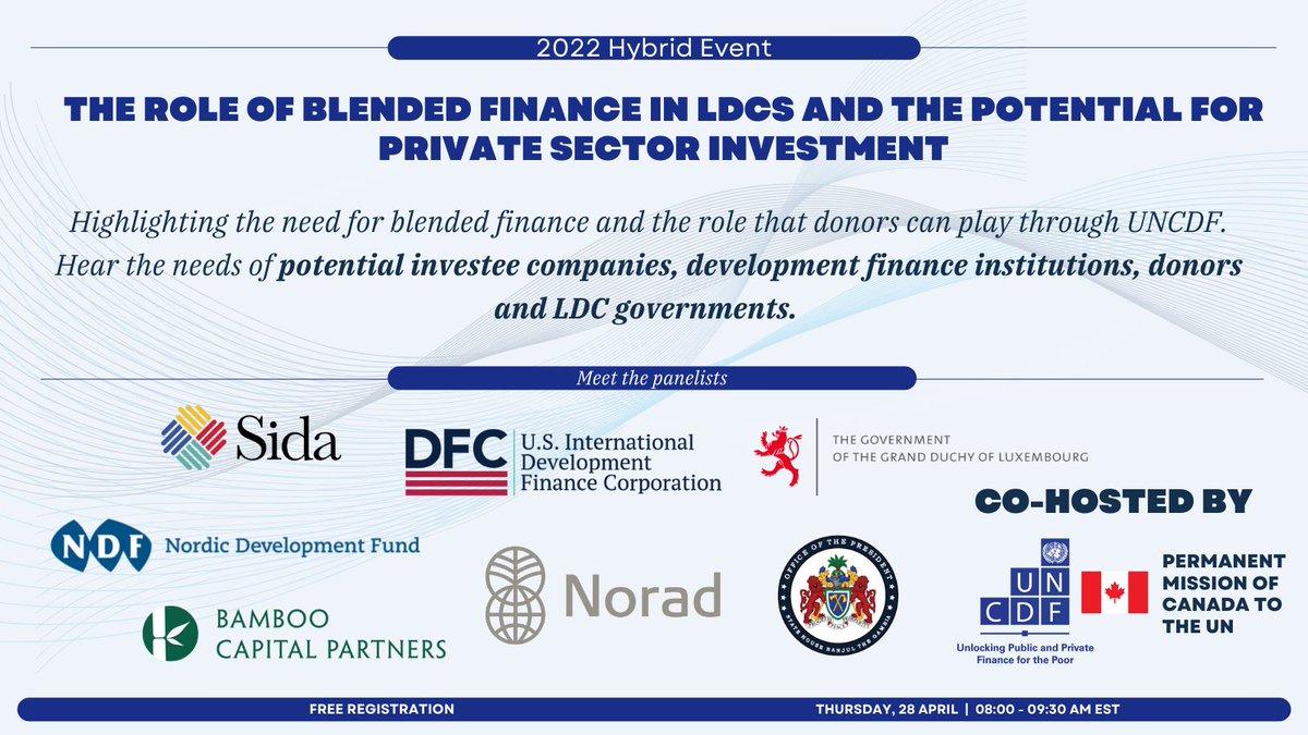 Tomorrow @UNCDF and 🇨🇦 @CanadaUN will co-host an event with a focus on the need for #BlendedFin...