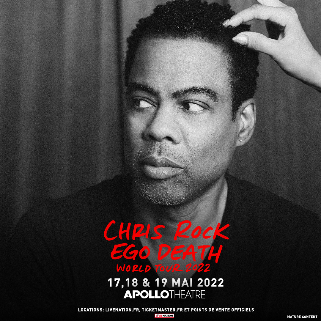 LivenationFR's tweet photo. ANNONCE / Attention, événement ! L'humoriste Chris Rock annonce sa venue en France avec trois séances à l'Apollo Théâtre les 17, 18 et 19 mai 2022 ! Ne manquez pas sa tournée "Ego Death " en réservant vos places ce vendredi à partir de 10h par ici 👉 https://t.co/Cdm8p8Bh5U https://t.co/tTbeVz1mwn