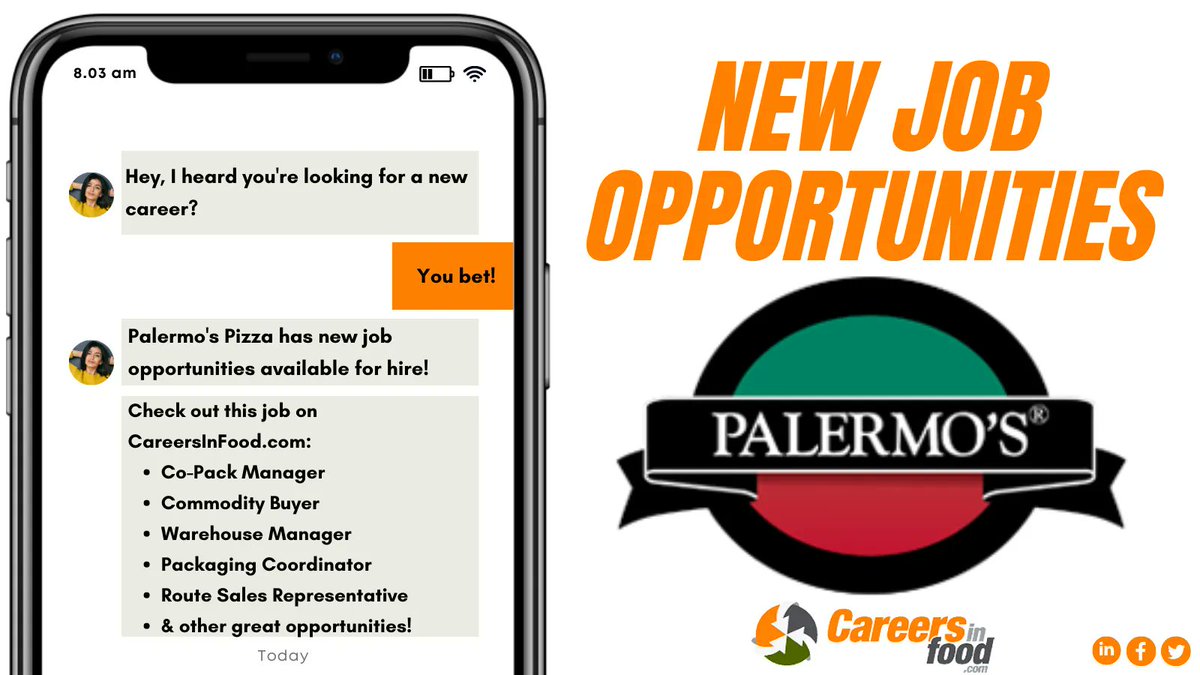 CareersInFood's tweet photo. .@Palermos_Pizza is currently hiring recruits!

Browse and select from a wide range of engaging career options such as Warehouse Manager, Packaging Coordinator, Route Sales Representative &amp; other great opportunities!

Apply here: https://t.co/HPZR4mPVE0

#CareersInFood #NowHiring https://t.co/K3fGeTmlR7