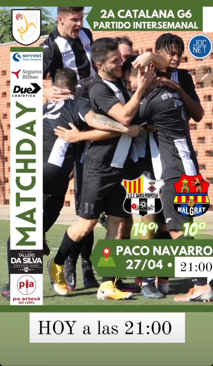 Hoy nuestro primer equipo disputará un partido atrasado contra un rival directo <a href="/CDMalgrat2018/">CD Malgrat Oficial</a> . El encuentro comenzará a las 21:00h. ¡ Necesitamos una victoria ! 🤍🖤