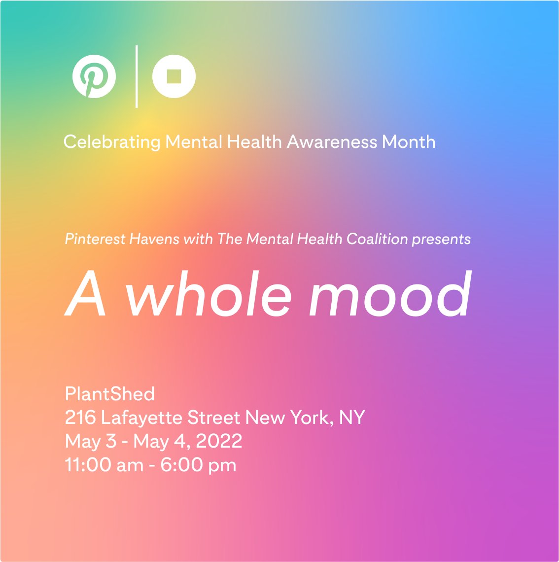 The Mental Health Coalition on X: 'You're invited! We've collaborated with @ Pinterest to create 'A whole mood' — an immersive experience that explores  color and mood to build emotional awareness and resilience.
