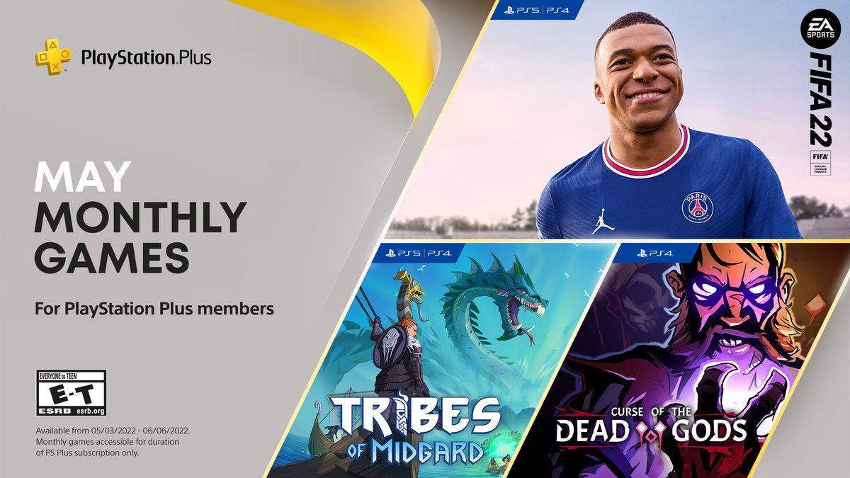 PlayStation Plus games for May: ⚽ FIFA 22 ⚔️ Tribes of Midgard 🔥Curse of the Dead Gods More details: play.st/36QU3BY