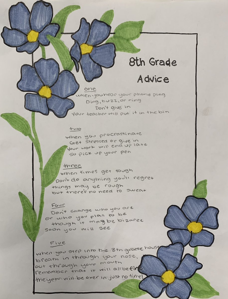 humansofbcms's tweet photo. BCMS 8th graders wrote advice poems for future 8th graders. Their words reflect their integrity. #RaiderPride #NationalPoetryMonth https://t.co/QVk81aXqL1