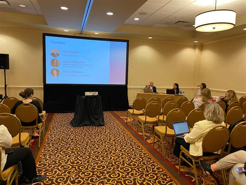 NetsmartTech's tweet photo. Yesterday @hannyaddy was joined by #NTST clients @LHCGroupInc & Care Synergy to hear how their agencies have championed adoption of #tech, streamlined user experience & managed operations through the personal care EVV mandate. We can't wait to see where you go from here! #CONN22 https://t.co/KftUQffXlS