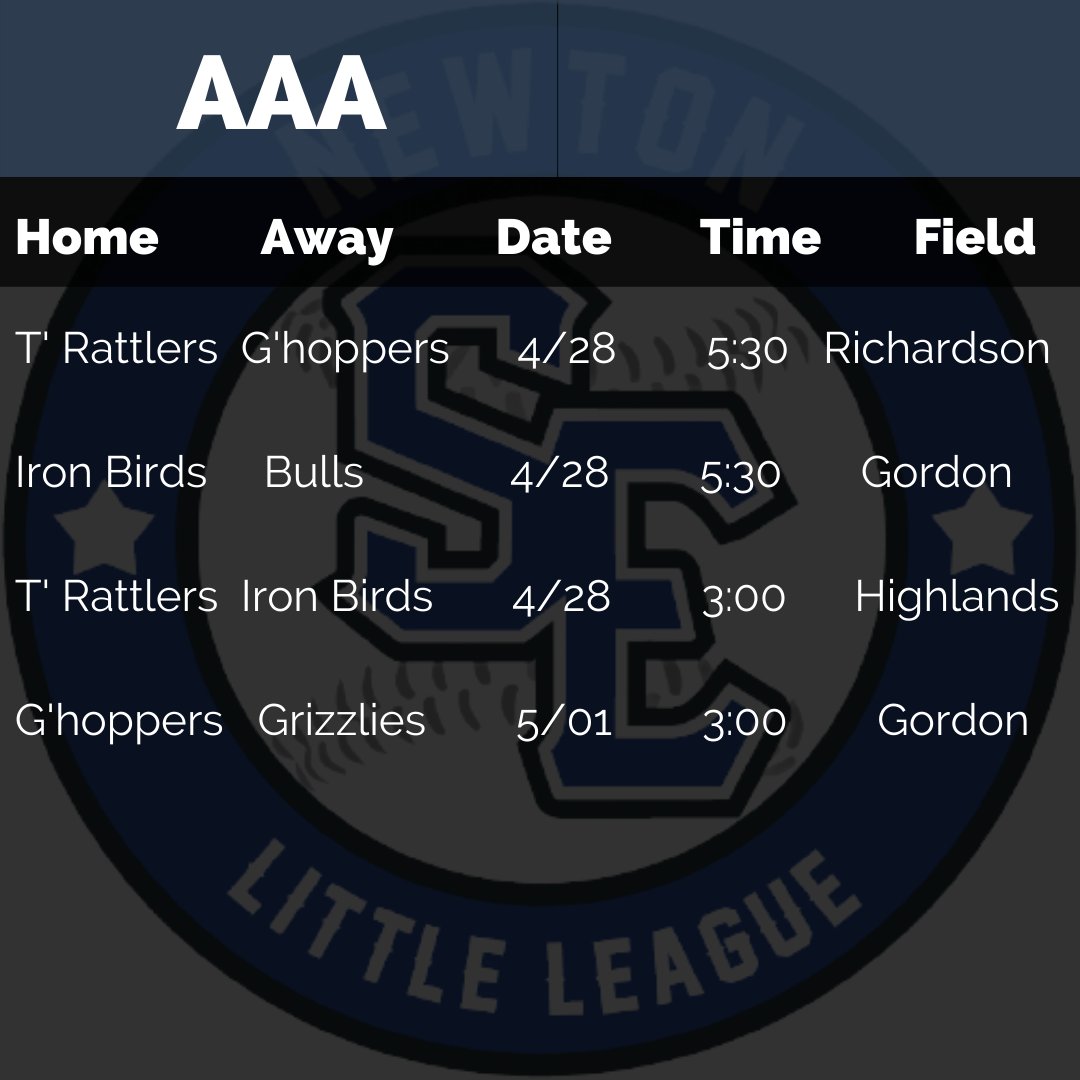 NewtonSELL's tweet photo. Majors and AAA Schedule for the next 7 days! ⚾
#NSELL #NewtonMA #LittleLeague
Be sure to consult the Master Schedule on the website for any changes or cancelations!
👉 https://t.co/Dzp2GhvCfE https://t.co/qLKaQRlHZ5