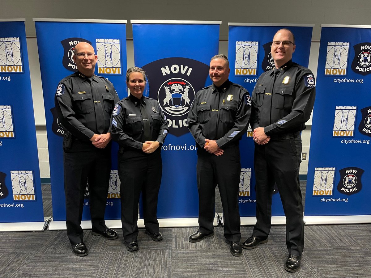 cityofnovi's tweet photo. It was a special day in Novi as @ChiefZinser announced the promotion of Kristie Gruenwald & Jason Meier to the rank of @NoviPolice Commander. #Novi #PublicTrust #PartnersWithOurCommunity https://t.co/Wcqi6s06Pv
