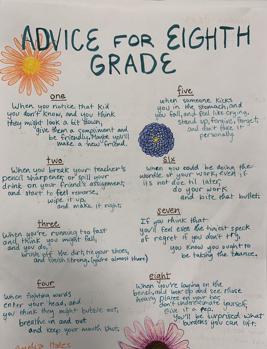humansofbcms's tweet photo. BCMS students wrote thoughtful advice for future 8th graders. #RaiderPride #NationalPoetryMonth https://t.co/EvCsAs8pwr