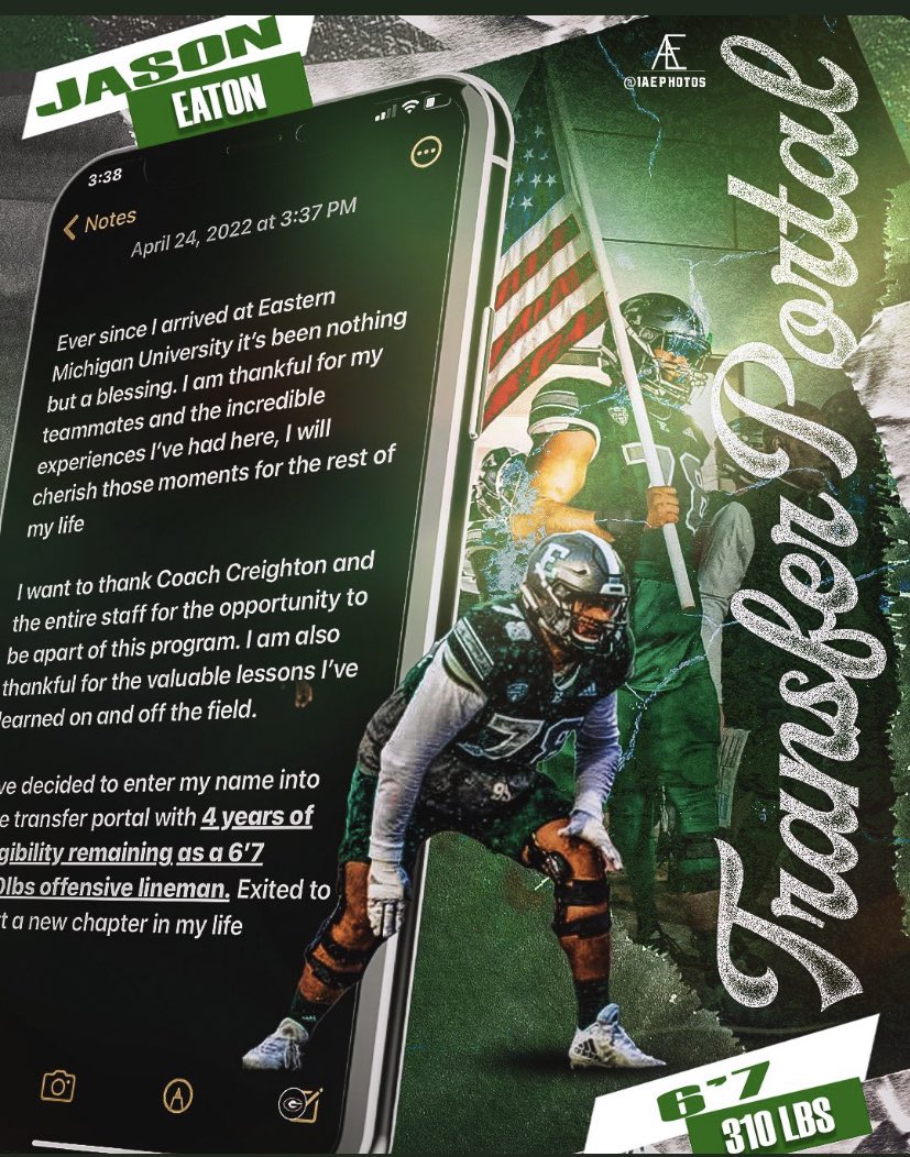 I’ve decided to enter the transfer portal with 4 years of eligibility remaining as a 6’7 310lbs Offensive lineman.