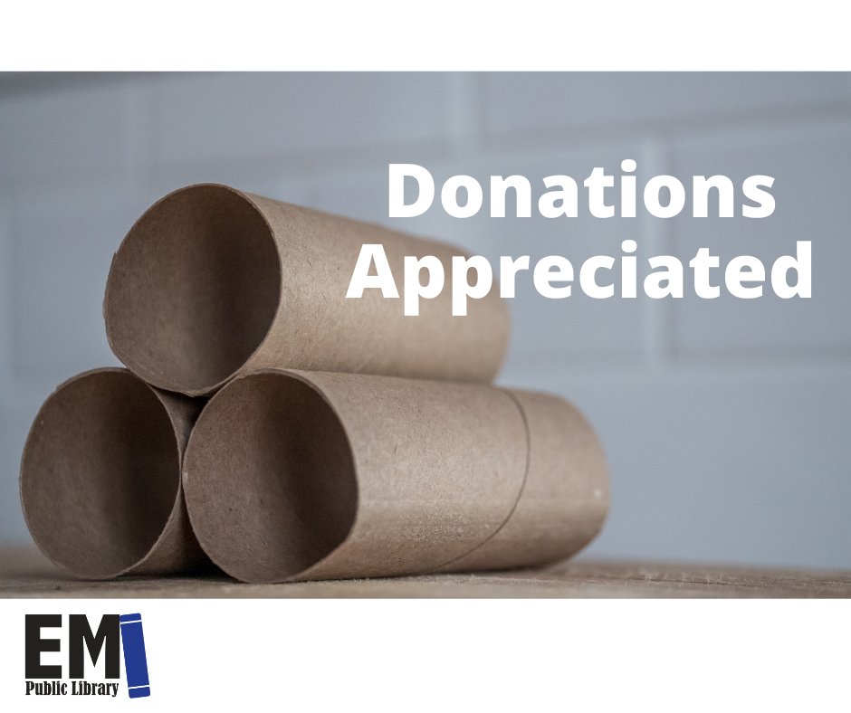 East_Moline_Lib's tweet photo. We are in need of some empty toilet paper tubes for an upcoming kid's craft! Any donations are welcome and can be dropped off during our curbside hours. Thank you! https://t.co/dbHLik08AK