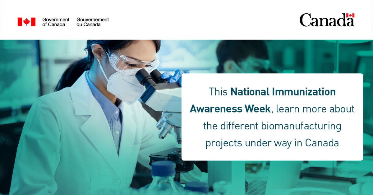 It’s #NationalImmunizationAwarenessWeek.

Canada has a long #biomanufacturing and #LifeSciences history and has played a key role in global biopharmaceuticals production.

Learn more: bit.ly/3kneF7S

#CdnBiomanufacturing