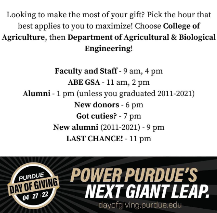 AbeGsa's tweet photo. Current students and alumni, you can give back to ABE GSA now and at 2 pm! Help support professional development and social events for ABE graduate students!
Use this link to give: https://t.co/YgtmzP43Cq https://t.co/a1VfO7sZsx