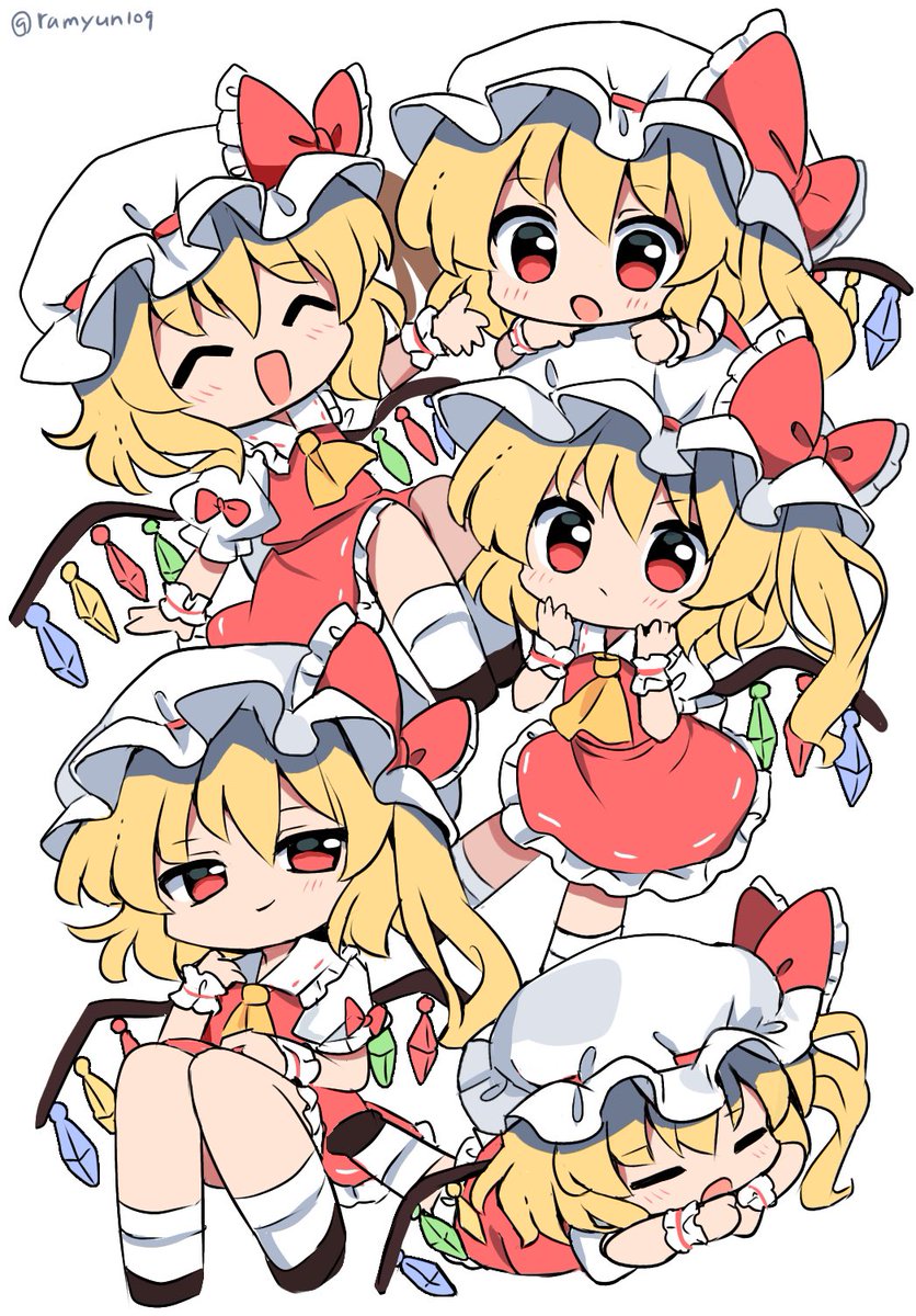 flandre scarlet hat multiple girls blonde hair red eyes mob cap wings skirt  illustration images