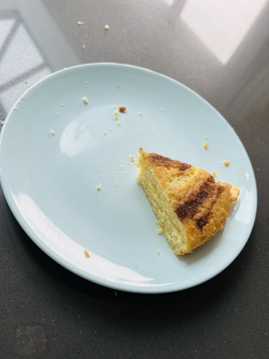 JoNeverJoe's tweet photo. Finn made Dutch Apple Cake in school today. He’s been home 5 minutes…this is what’s left 😋 #baking #cake #onemoreslice #GBBO #starbaker @KBuccleuchA https://t.co/Ra9WNFsvqy