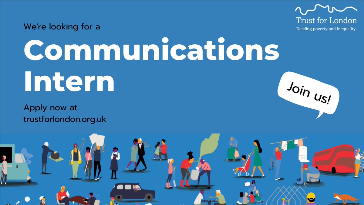 trustforlondon's tweet photo. 📣#CharityJobs - We're looking for an enthusiastic communications intern to support our work creating a fairer London.

If you can bring a creative approach to story-telling on topics across social justice, consider applying here by 18 May 2022: https://t.co/gVq9HQvZ5e https://t.co/GocjNFjRDk