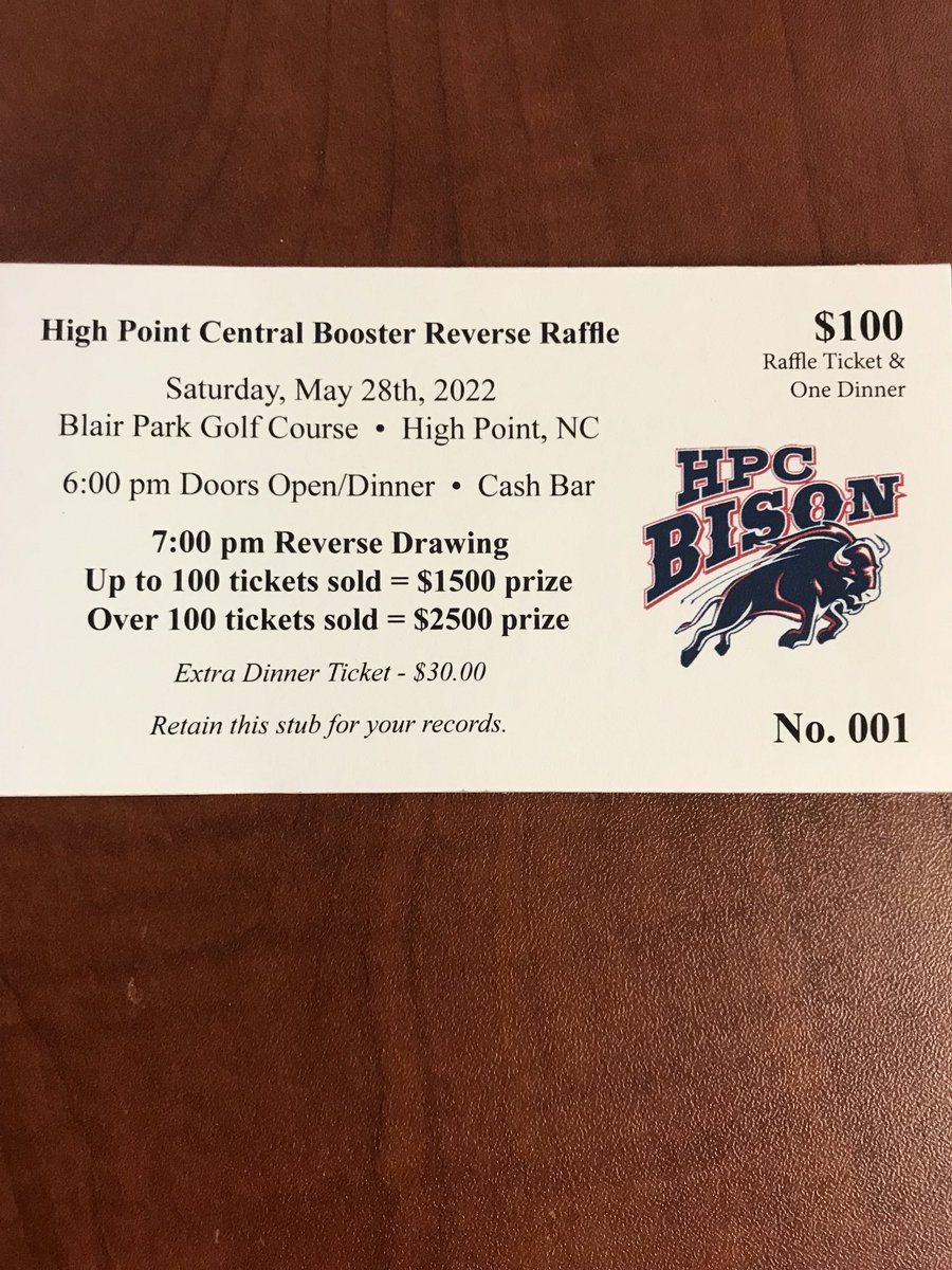Directly after the tourney-we will be holding our Bison Club Reverse Raffle!! Get you a ticket!!