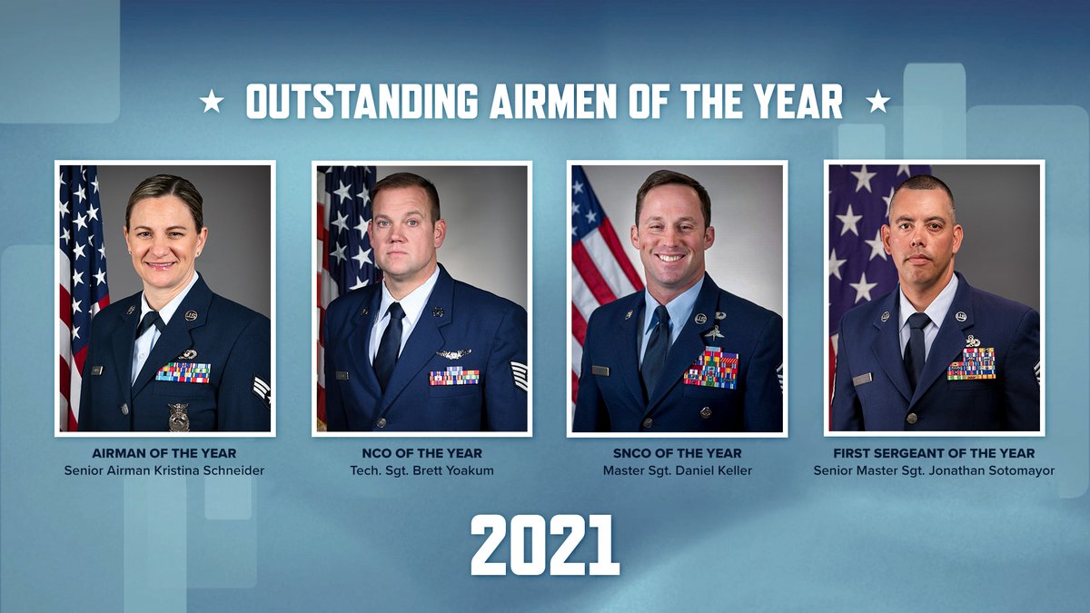 Every year, the ANG honors four Outstanding Airmen for superior leadership and overall excellence. The 2021 winners are:

SrA. Kristina Schneider,  @179AW
TSgt. Brett Yoakum, 164th Airlift Wing
MSgt. Daniel Keller, <a href="/124FighterWing/">124th Fighter Wing</a>
SMSgt. Jonathan Sotomayor, 125th Fighter Wing