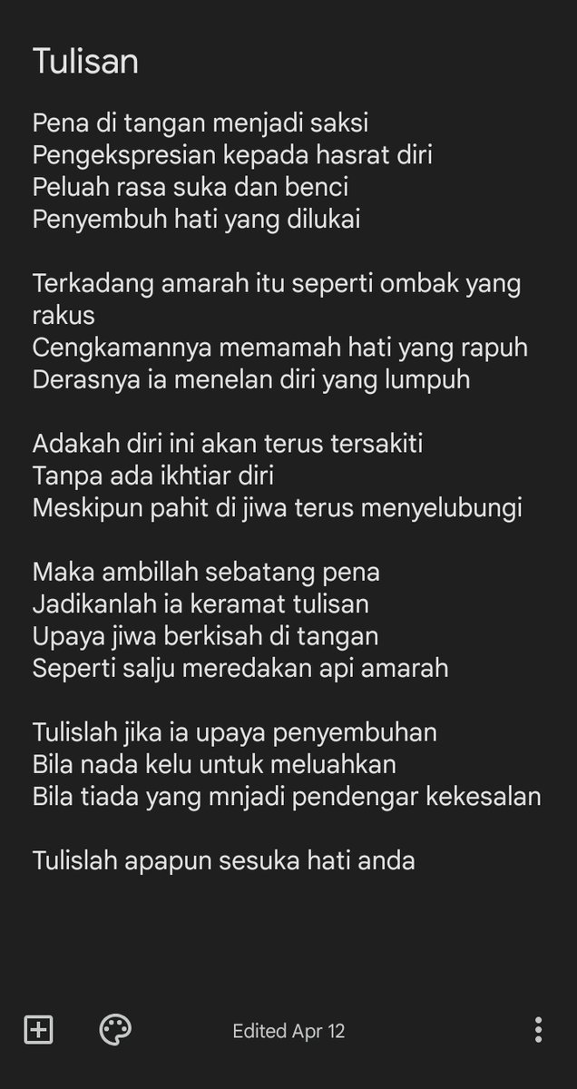 arepkimo's tweet photo. Bismillah so sebab semenjak galak kebelakangan ni berkarya bagai, rasa macam ada satu obligation nak meng compile semua puisi di sini for self satisfaction ✨
(Harap dpt bertambah lah 😔🤟) https://t.co/uLmYtGle3W