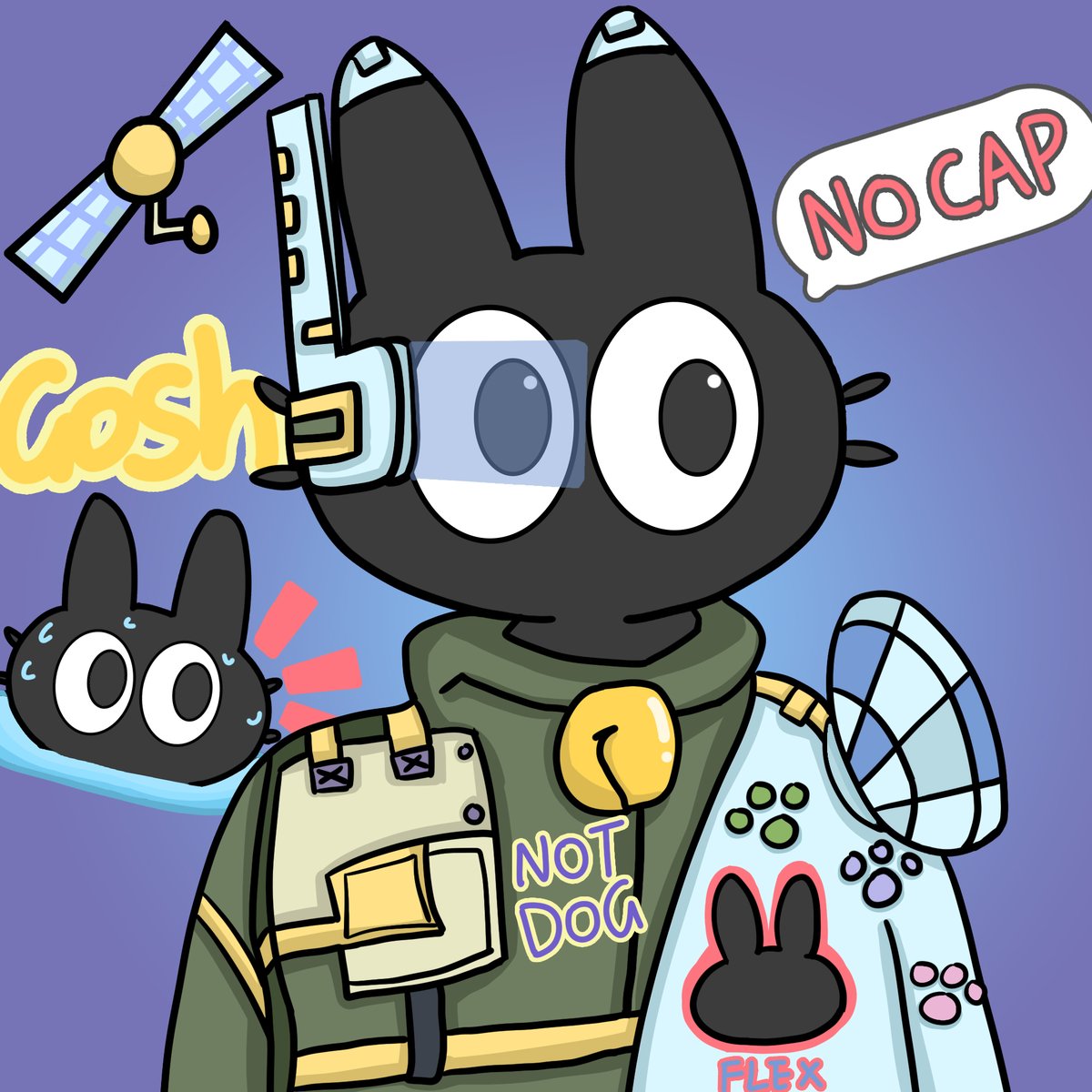 JDK1365's tweet photo. This is the black cat that has always been magical, he traveled to another planet, found that he has a lot of different functions, high-tech glasses, detection satellites, it was once for a scientist, can study a lot of high-tech things！！！！#LonelyPopFanArt @LonelyPopNFT https://t.co/5UrUPhTraS