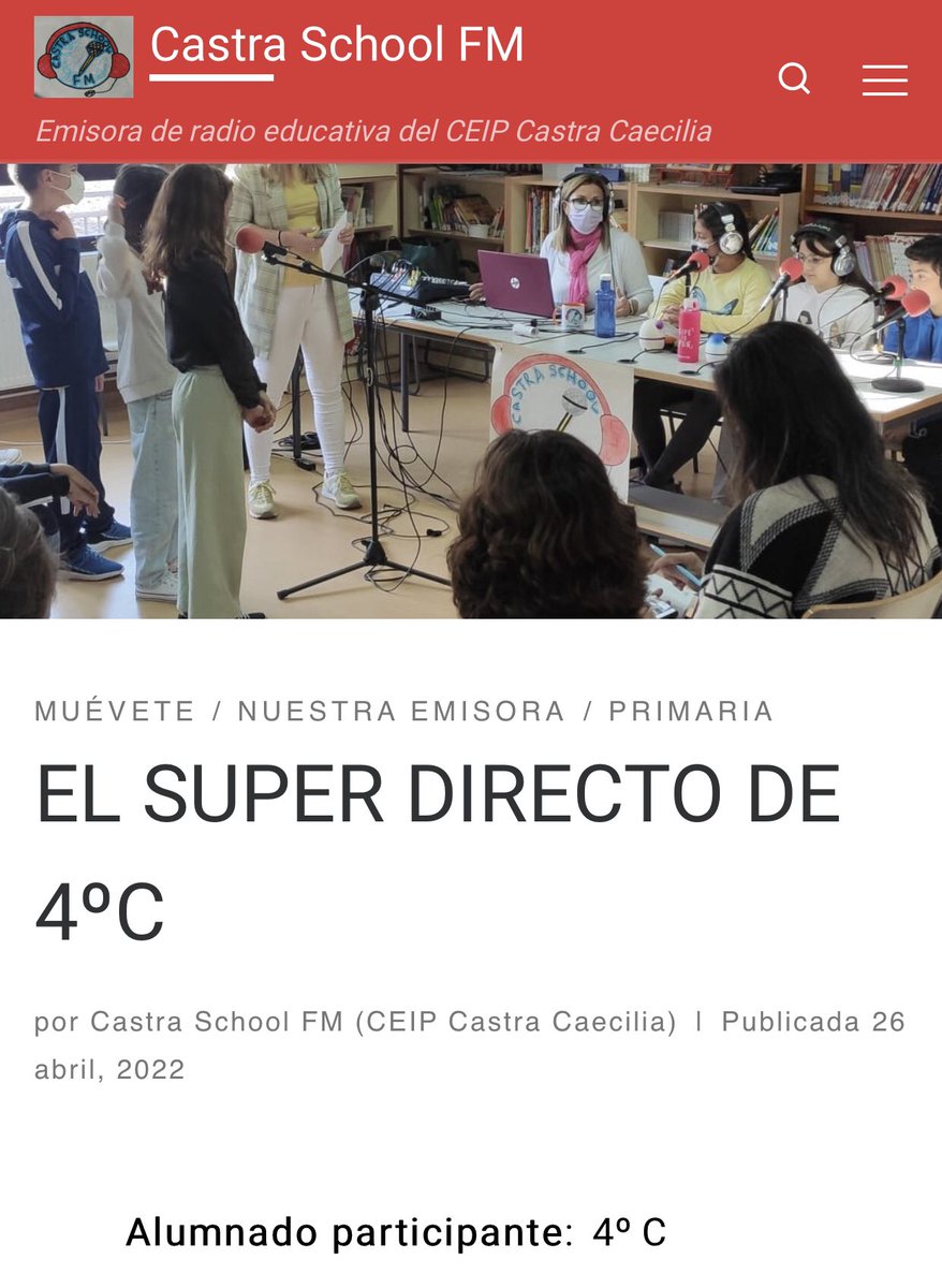 Castra_Caecilia's tweet photo. PROGRAMA MUÉVETE: La aportación de la clase de 4°C para este programa, con la retransmisión en directo desde la radio del cole 📻 “Castra School FM” https://t.co/7oVpoqYlx9 https://t.co/5J7Q97sWfI