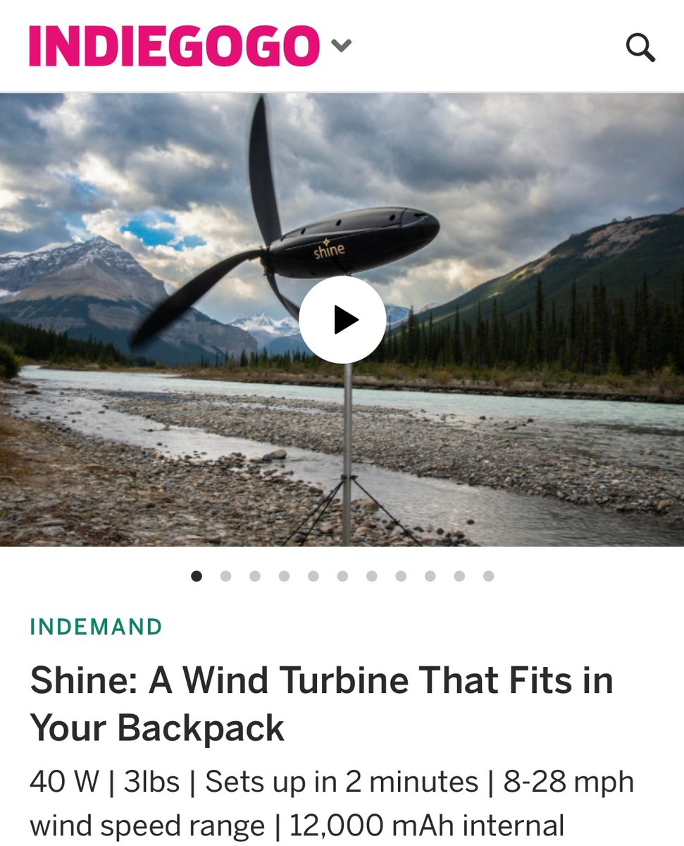 Want to power your electronics with the #wind? Head to our <a href="/Indiegogo/">Indiegogo💡</a> page to get the Shine Turbine for up to 40% off today! 🌬️

indiegogo.com/projects/shine… 

#windturbine #windenergy #outdoorgear #portablepower