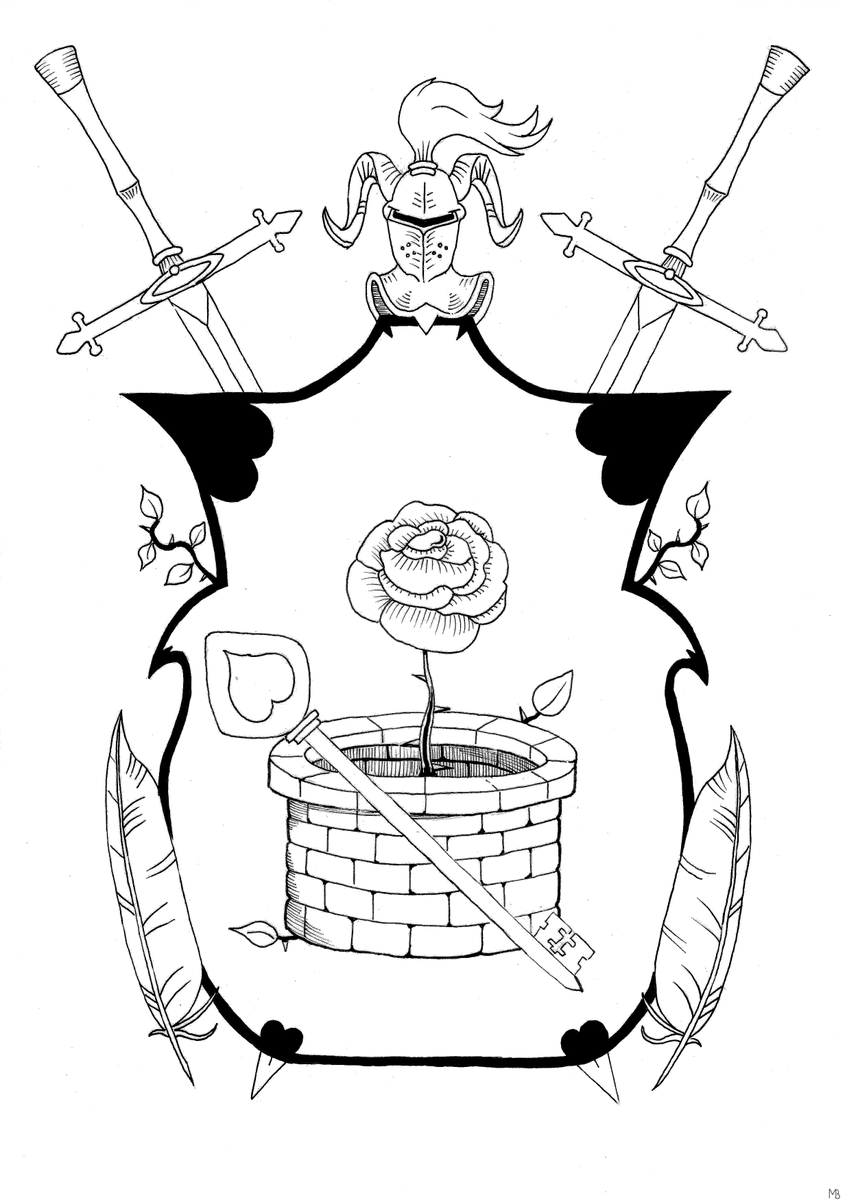 ThatMaliThing's tweet photo. If I were a noble back in the old ages and had a family crest, this is what I'd like it to be! #inkdrawing #art #lineart #heraldry #coatofarms #medieval https://t.co/dxTCMdpoFf